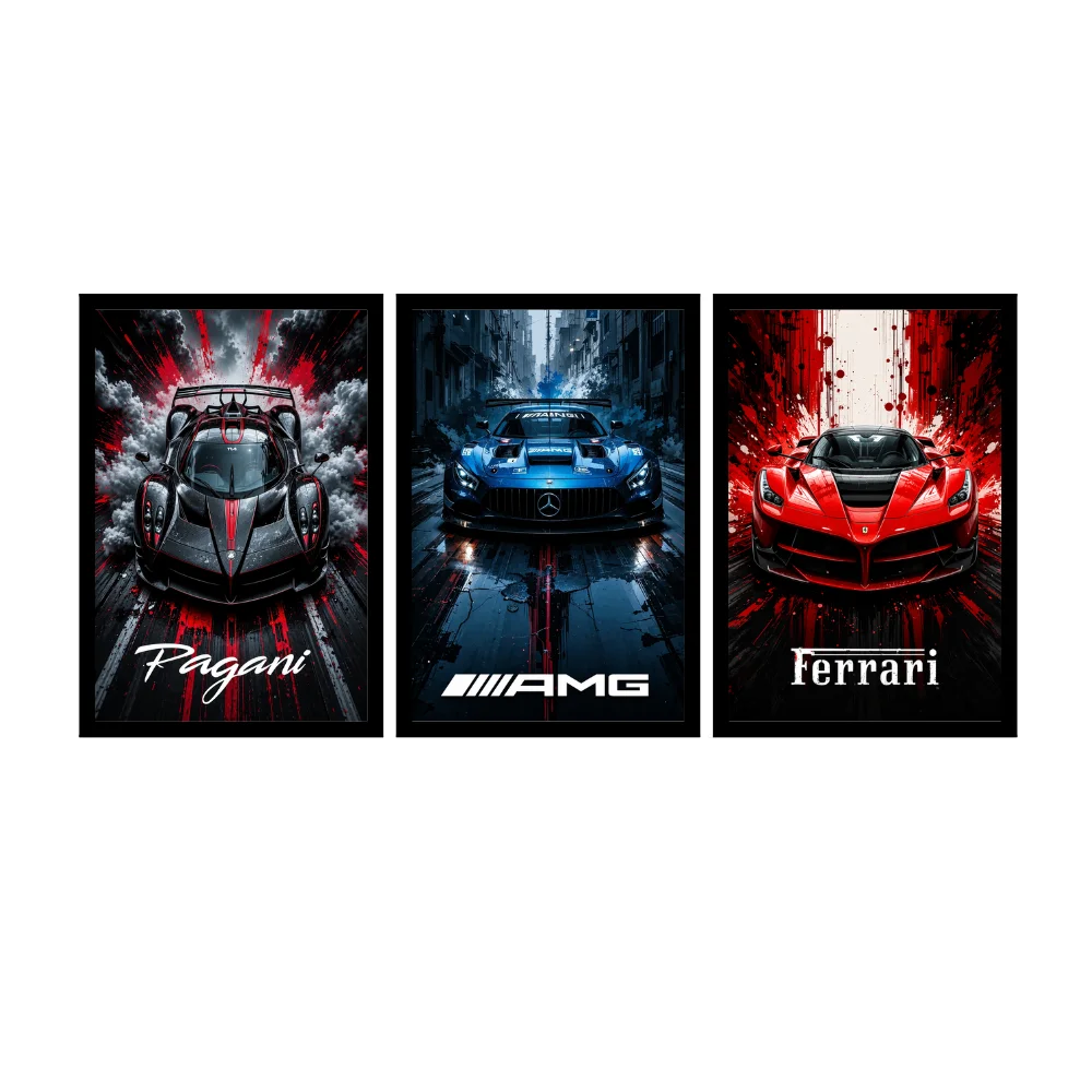 Djane Studio Luxury Cars Wall Frame Set | Premium Wall Art for Living Room, Bedroom, Office & Gaming Room | Pack of 3 | Size 15x10 Inch